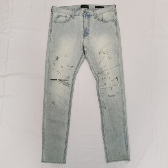 black jeans with white writing